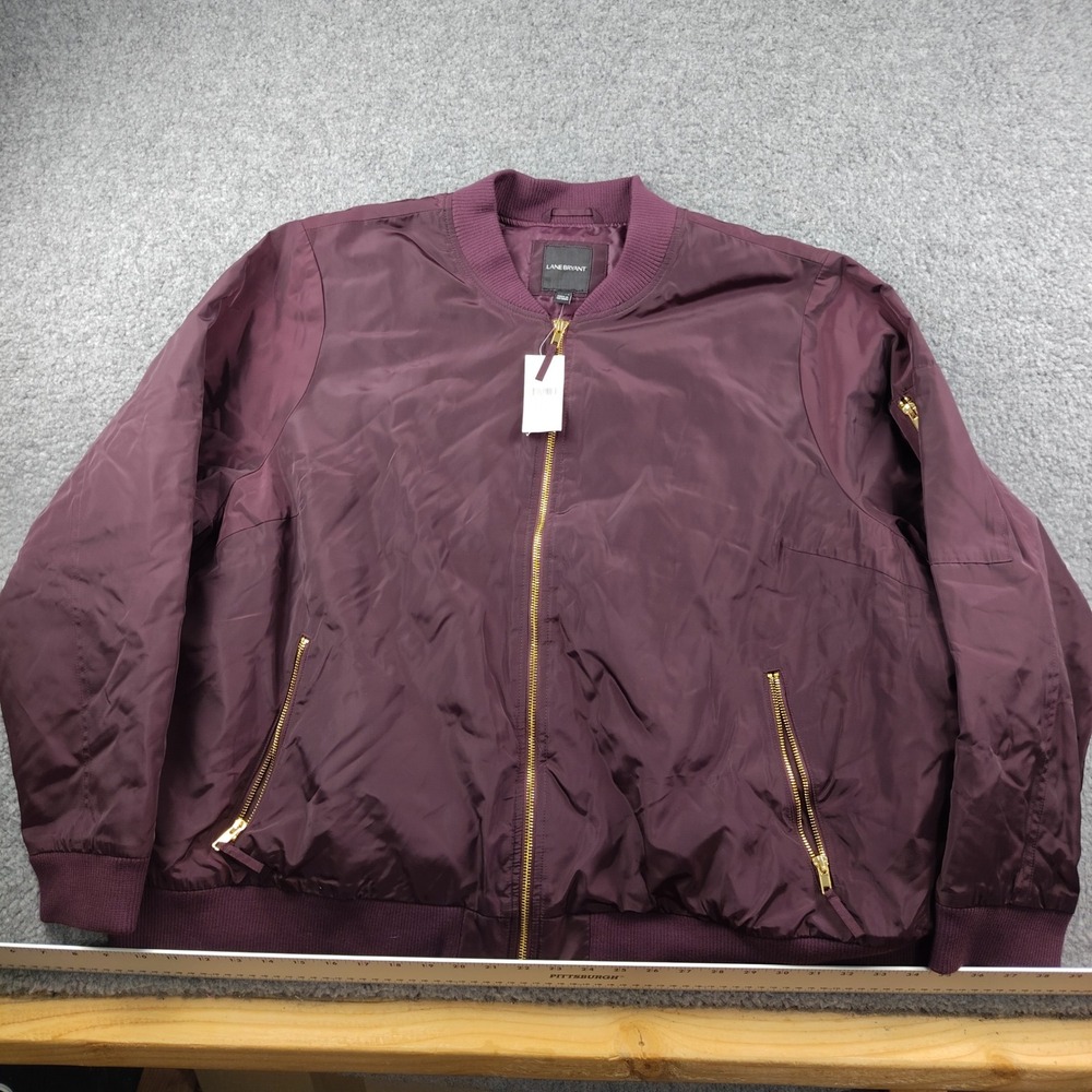 Lane Bryant Bomber Jacket Sz 26/28 Full Zip Burgundy Gold Hardware NWT